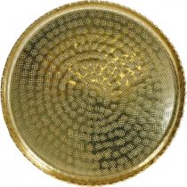 Tabuleiro redondo de metal, prato decorativo dourado, decoração oriental Ø30cm