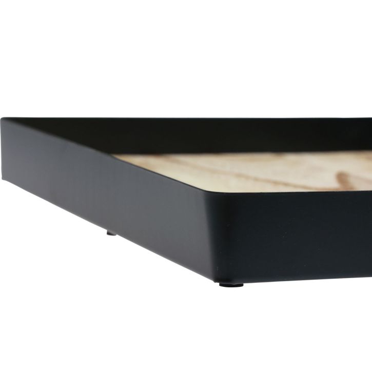 Itens Bandeja decorativa metal madeira quadrada natural preto 25,5×25,5×4cm