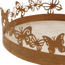 Bandeja com borboletas, mola, enfeites de mesa, decoração em metal pátina Ø20cm A6.5cm