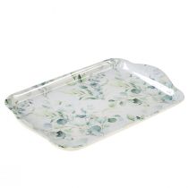 Bandeja branca eucalipto decoração de mesa melamina 21x13x1,5cm