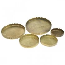Pratos de metal para decoração, decoração de mesa, bandeja de velas redonda dourado efeito envelhecido Ø7,5/10/12/15/18cm A2cm conjunto de 5