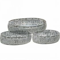 Itens Tigela decorativa metal padrão oval cinza 25,5/29/34,5 cm conjunto de 3