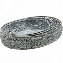 Itens Tigela decorativa metal padrão oval cinza 25,5/29/34,5 cm conjunto de 3