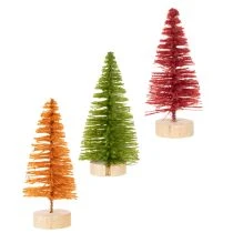 Itens Árvore de Natal artificial com base de madeira, pequena, 16 cm, 6 peças