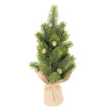 Itens Árvore de Natal artificial em saco de juta, pequena decoração de mesa, mini árvore de Natal, 38 cm