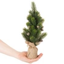 Itens Árvore de Natal artificial em saco de juta, pequena decoração de mesa, mini árvore de Natal, 38 cm