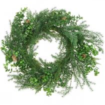Guirlanda decorativa com ramos de coníferas, cones e caixa verde 60cm