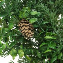 Guirlanda decorativa com ramos de coníferas, cones e caixa verde 60cm