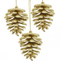Enfeites de árvore de natal cones decorativos glitter dourados H7cm 6pcs