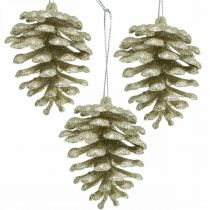 Itens Enfeites de árvore de natal cones decorativos glitter champanhe H7cm 6pcs