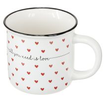 Itens Caneca com corações cerâmica branca vermelha Ø9cm H9cm