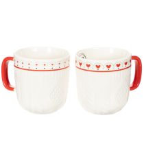 Itens Caneca de café com alça vermelha, padrão tricotado e decoração de coração, cerâmica, 9 cm, 2 peças