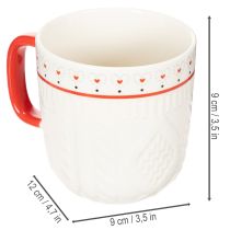 Itens Caneca de café com alça vermelha, padrão tricotado e decoração de coração, cerâmica, 9 cm, 2 peças