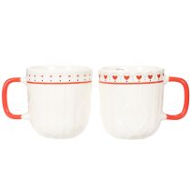 Itens Caneca de café com alça vermelha, padrão tricotado e decoração de coração, cerâmica, 9 cm, 2 peças