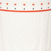 Itens Caneca de café com alça vermelha, padrão tricotado e decoração de coração, cerâmica, 9 cm, 2 peças