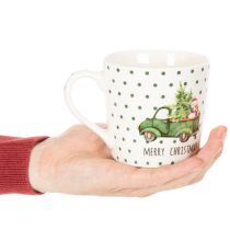 Itens Caneca de café Feliz Natal com motivo de carro natalino, caneca de cerâmica de 10 cm, 2 unidades.