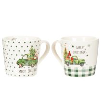 Itens Caneca de café Feliz Natal com motivo de carro natalino, caneca de cerâmica de 10 cm, 2 unidades.