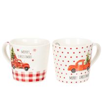 Itens Caneca de Natal com carro e árvore de Natal, canecas de cerâmica, 10 cm, conjunto com 2 unidades
