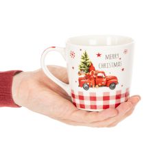 Itens Caneca de Natal com carro e árvore de Natal, canecas de cerâmica, 10 cm, conjunto com 2 unidades