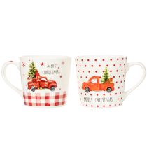 Itens Caneca de Natal com carro e árvore de Natal, canecas de cerâmica, 10 cm, conjunto com 2 unidades