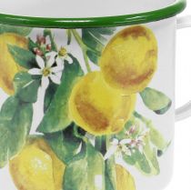 Copo plantador de esmalte, copo decorativo com ramo de limão, plantador mediterrâneo Ø9,5cm H10cm