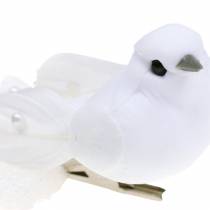 Pomba com pérolas e clipe branco H4.5cm 12pcs