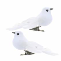 Pomba com pérolas e clipe branco H4.5cm 12pcs
