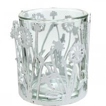 Lanterna com dentes de leão, enfeites de mesa, decoração de verão shabby chic silver, branco H10cm Ø8,5cm