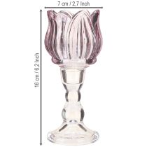 Itens Porta-velas de vidro tulipa tealight vidro roxo Ø7cm H16cm 2 peças