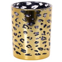 Itens Porta-velas de vidro com estampa de leopardo para decoração de mesa, 12 cm