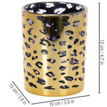 Itens Porta-velas de vidro com estampa de leopardo para decoração de mesa, 12 cm