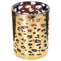 Itens Porta-velas de vidro com estampa de leopardo para decoração de mesa, 12 cm