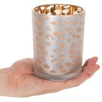 Itens Porta-velas de vidro com estampa de leopardo, 12 cm