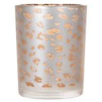 Itens Porta-velas de vidro com estampa de leopardo, 12 cm