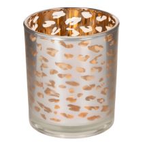 Itens Porta-velas de vidro com estampa de leopardo, bicolor, 8 cm