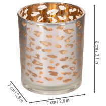 Itens Porta-velas de vidro com estampa de leopardo, bicolor, 8 cm