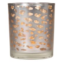 Itens Porta-velas de vidro com estampa de leopardo, bicolor, 8 cm