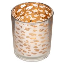 Itens Porta-velas de vidro com estampa de leopardo, bicolor, 8 cm