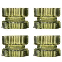 Itens Suporte para velas em vidro decorativo com nervuras verde Ø9cm Alt.7cm 4 unid.