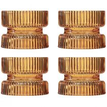 Itens Porta-velas de vidro decorativo com nervuras laranja Ø9cm Alt.7cm 4 unid.