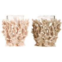 Itens Suporte tealight decoração coral creme marítimo marrom Alt.9cm 2 unidades