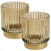 Lanterna vidro nervurado suporte tealight ouro H8cm 2uds