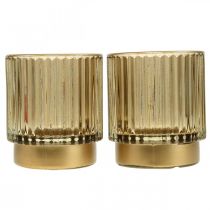 Lanterna vidro nervurado suporte tealight ouro H8cm 2uds