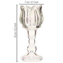 Itens Porta velas tulipa vidro com base transparente Ø7cm H16cm 2 peças