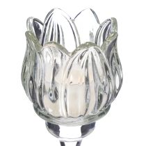 Itens Castiçal de vidro em formato de flor para decoração elegante de mesas, eventos e casamentos, 22 cm