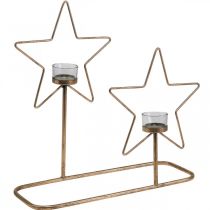 Itens Suporte para luz de chá Star Metal Golden Vintage 2 chamas L38cm