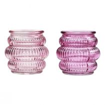 Itens Suporte para velas decoração de vidro roxo rosa Ø7,5cm Alt.7,5cm 2 unidades