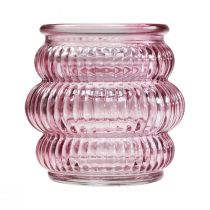 Itens Suporte para velas decoração de vidro roxo rosa Ø7,5cm Alt.7,5cm 2 unidades