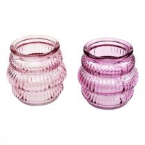 Itens Suporte para velas decoração de vidro roxo rosa Ø7,5cm Alt.7,5cm 2 unidades