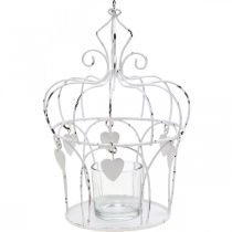 Porta velas coroa com corações shabby chic branco Ø14cm A22cm